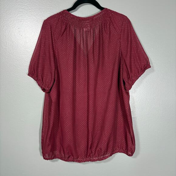 American Rag Burgundy Boho Semi-Sheer Gold Polka Dot Top - 1X - Womens Plus Size - Picture 6 of 6